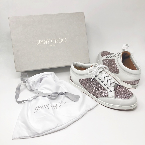 Jimmy Choo Shoes | White Miami Tea Rose Glitter Sneakers Jimmy choo sneaker miami beige luxus damen schuhe